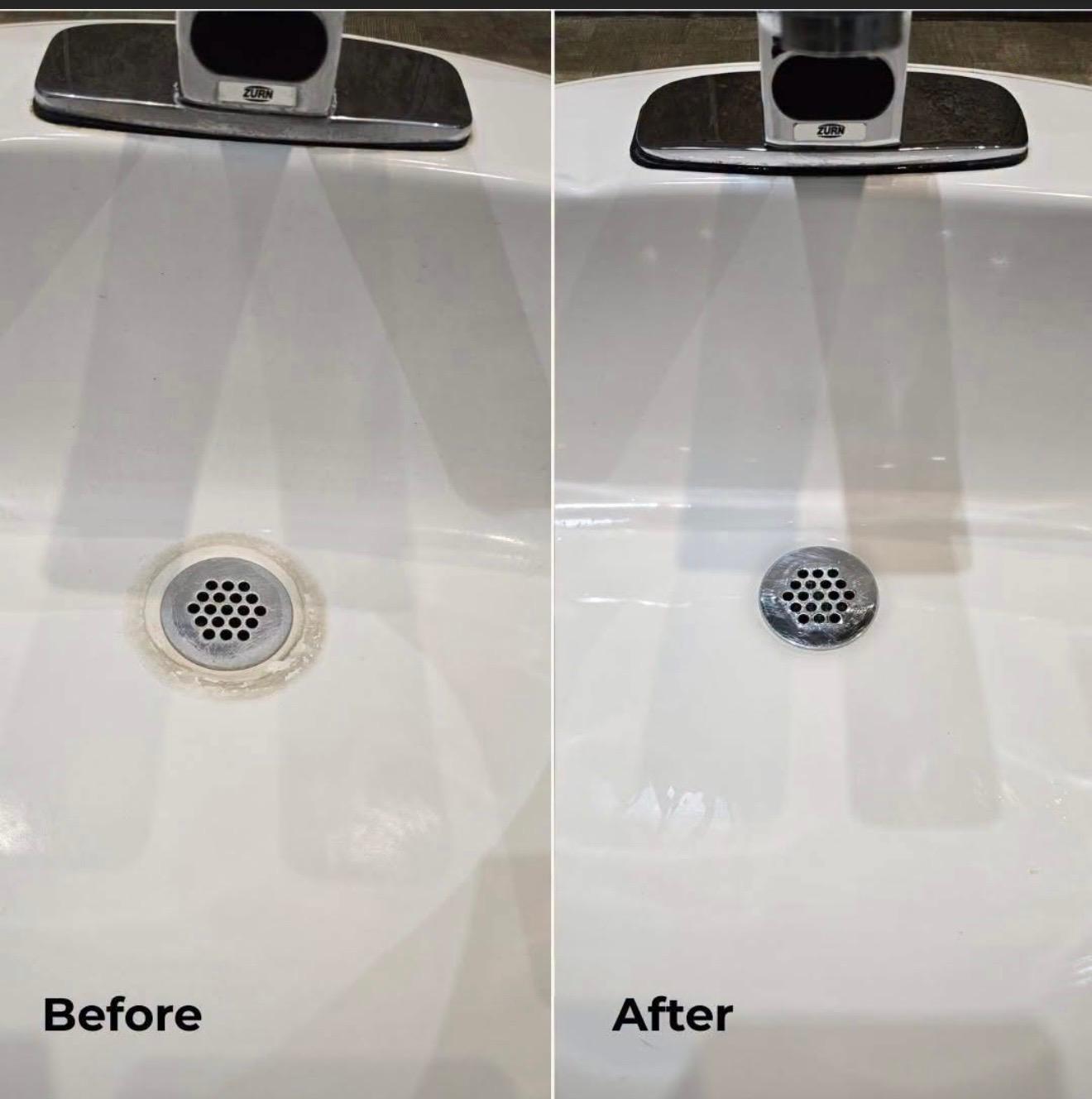 Bathroom sink drain before and after sanitization